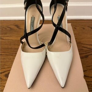 Prada Women's Strappy Black and White Heels